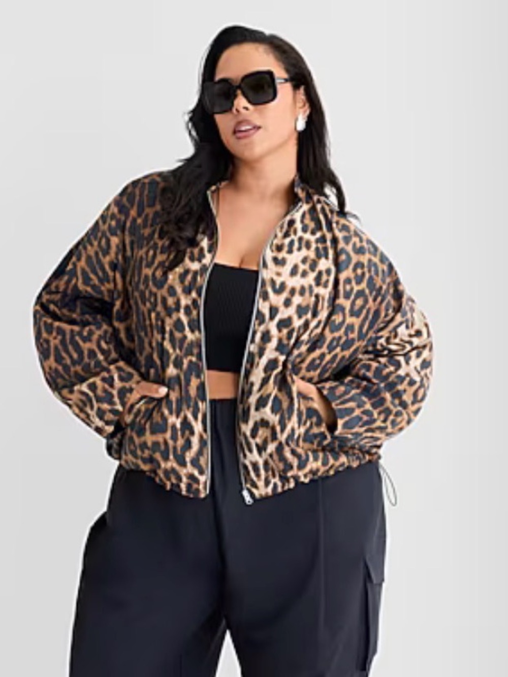 NWT Ashley Graham Women’s Size 2X Leopard Print Bomber Rain Jacket
